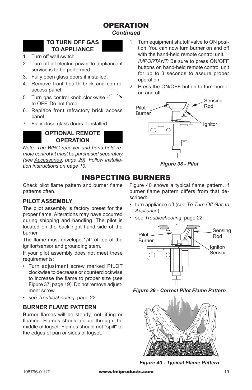 Operation, Inspecting burners | FMI VM36E(B User Manual | Page 19 / 32