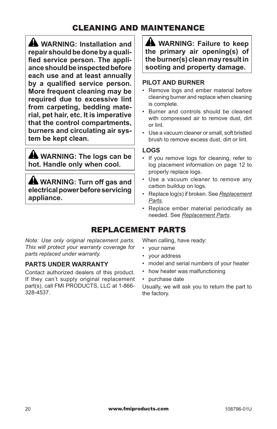 Cleaning and maintenance replacement parts | FMI VM36E(B User Manual | Page 20 / 32