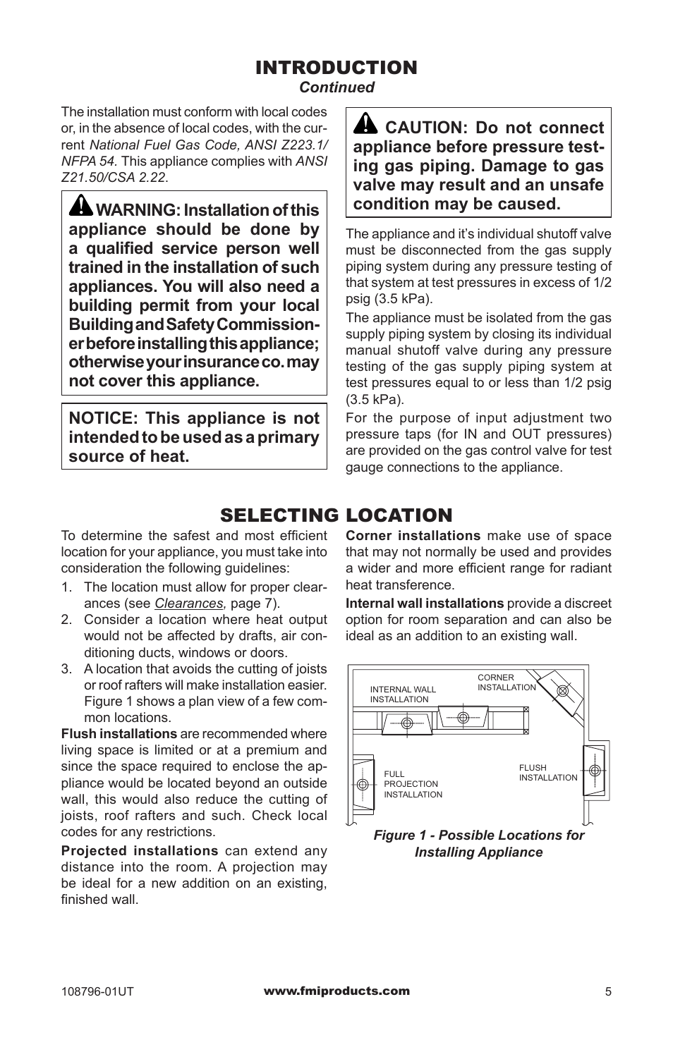 Introduction, Selecting location | FMI VM36E(B User Manual | Page 5 / 32