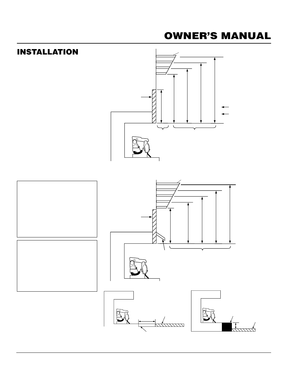 Owner’s manual, Installation, Continued | Mantel clearances, Floor clearances, Determining minimum mantel clearance | FMI FVF30PW User Manual | Page 9 / 24