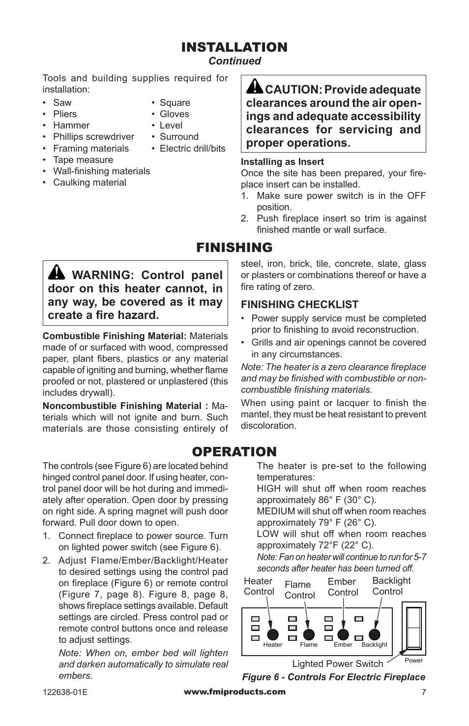 Installation, Finishing, Operation | FMI ES401 User Manual | Page 7 / 20