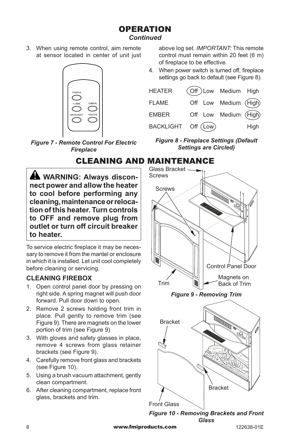Cleaning and maintenance, Operation | FMI ES401 User Manual | Page 8 / 20