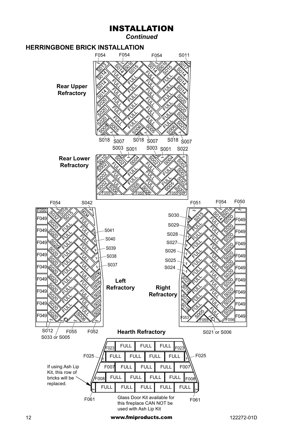 Installation, Continued herringbone brick installation | FMI F48H(I)(R) User Manual | Page 12 / 20