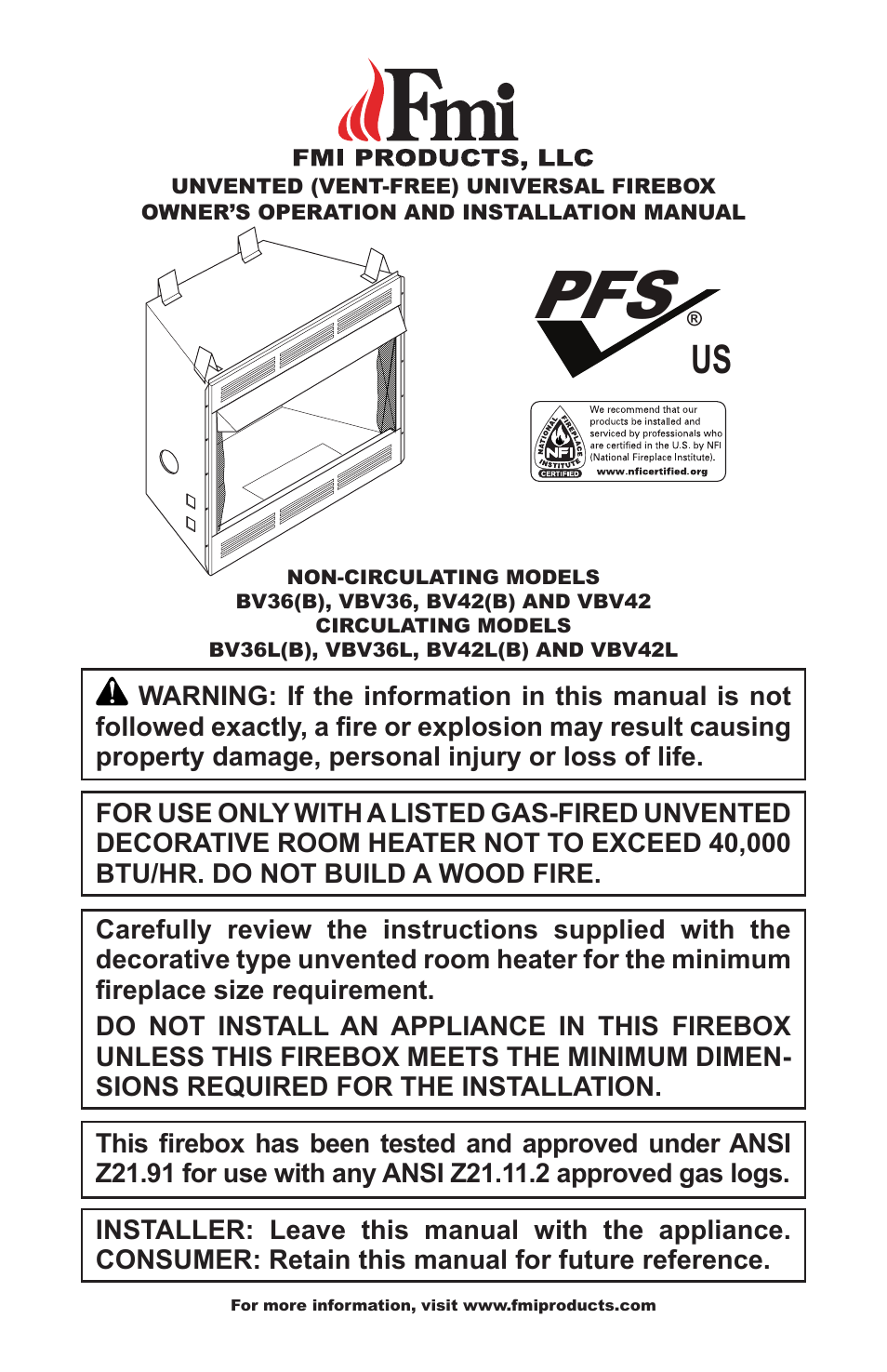 FMI BV42(B) User Manual | 16 pages