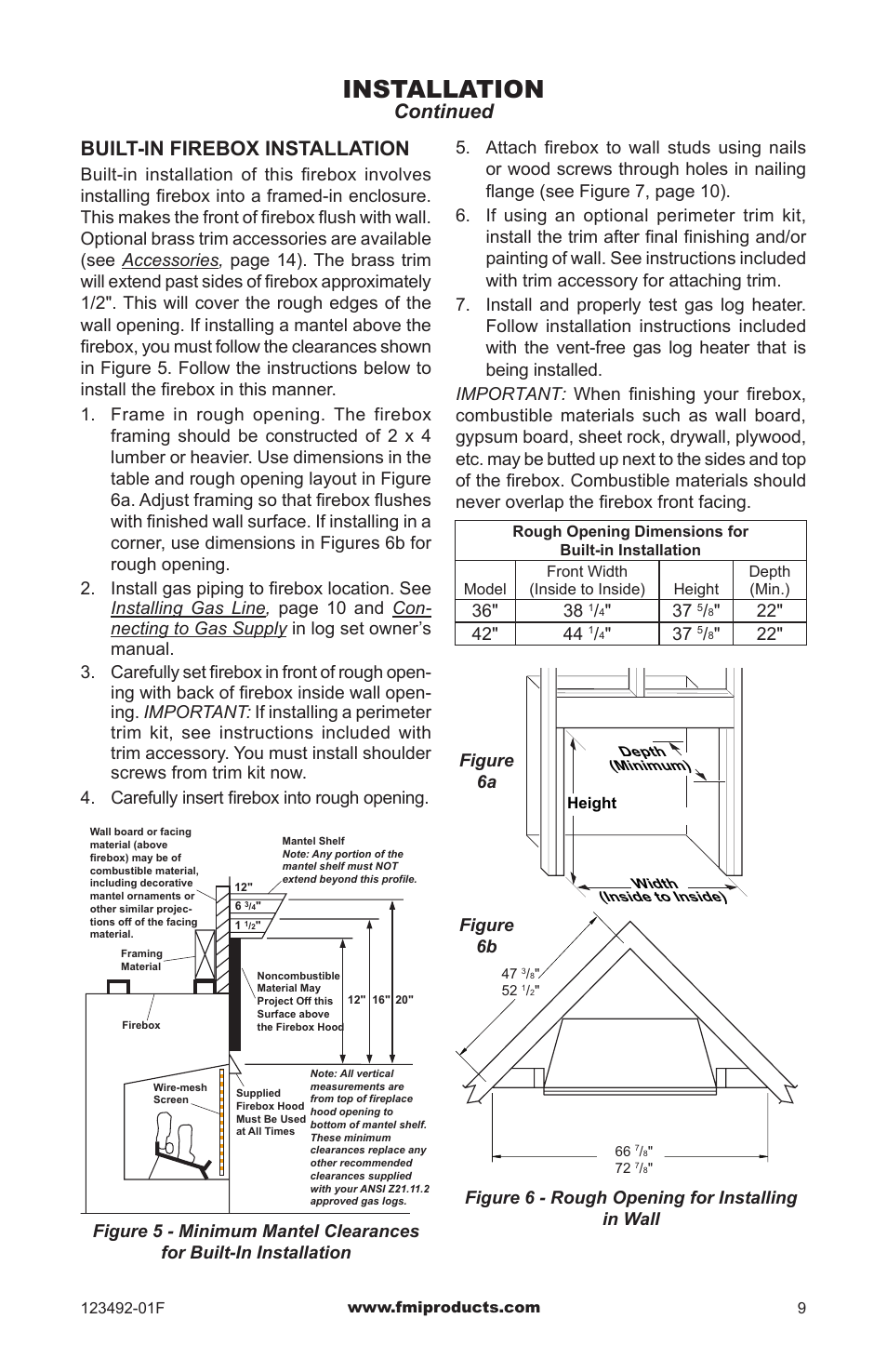 Installation, Continued built-in firebox installation, Figure 6a figure 6b | FMI BV42(B) User Manual | Page 9 / 16
