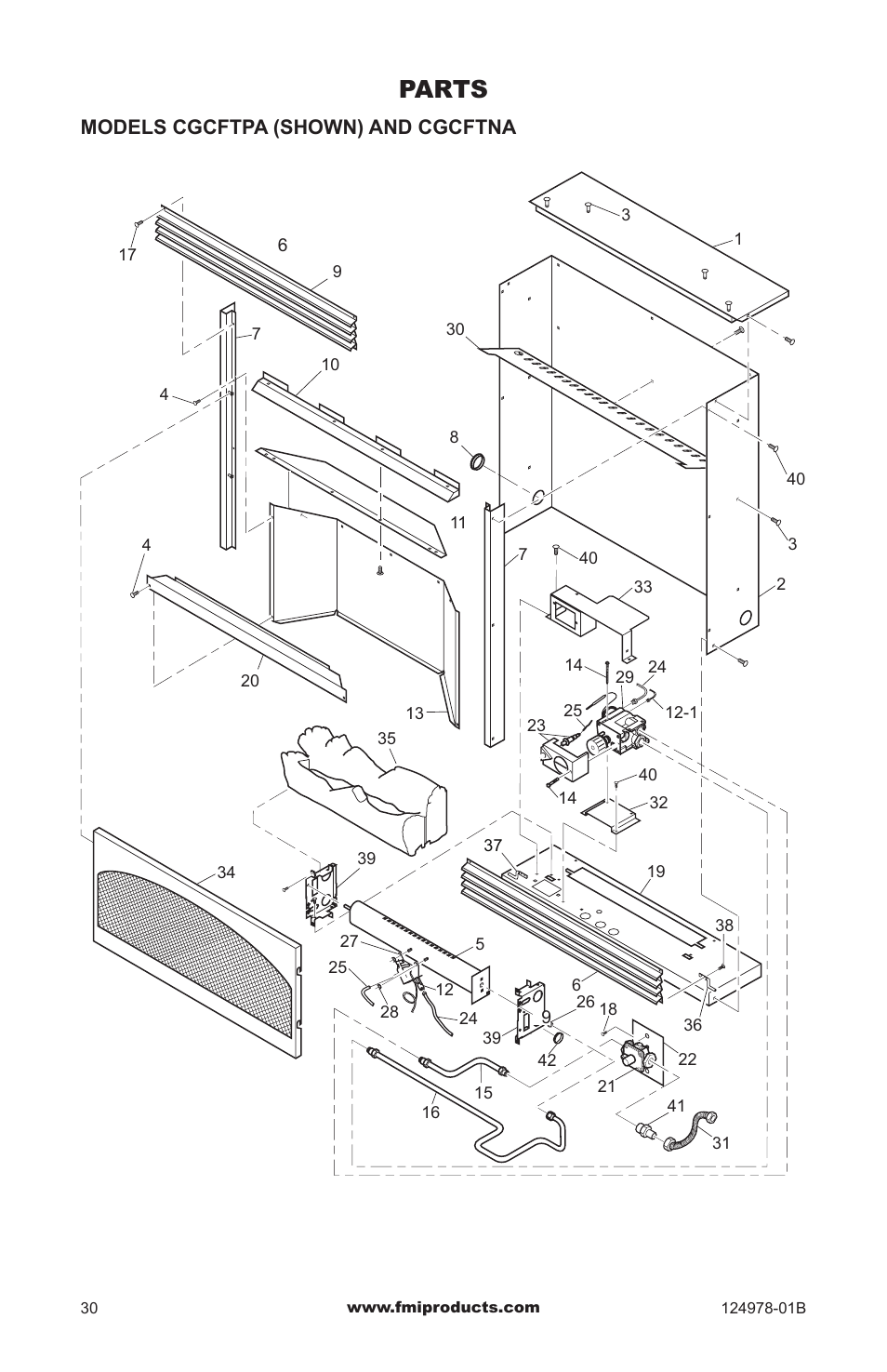 Parts | FMI COMFORT FLAME CGCFTNA User Manual | Page 30 / 32