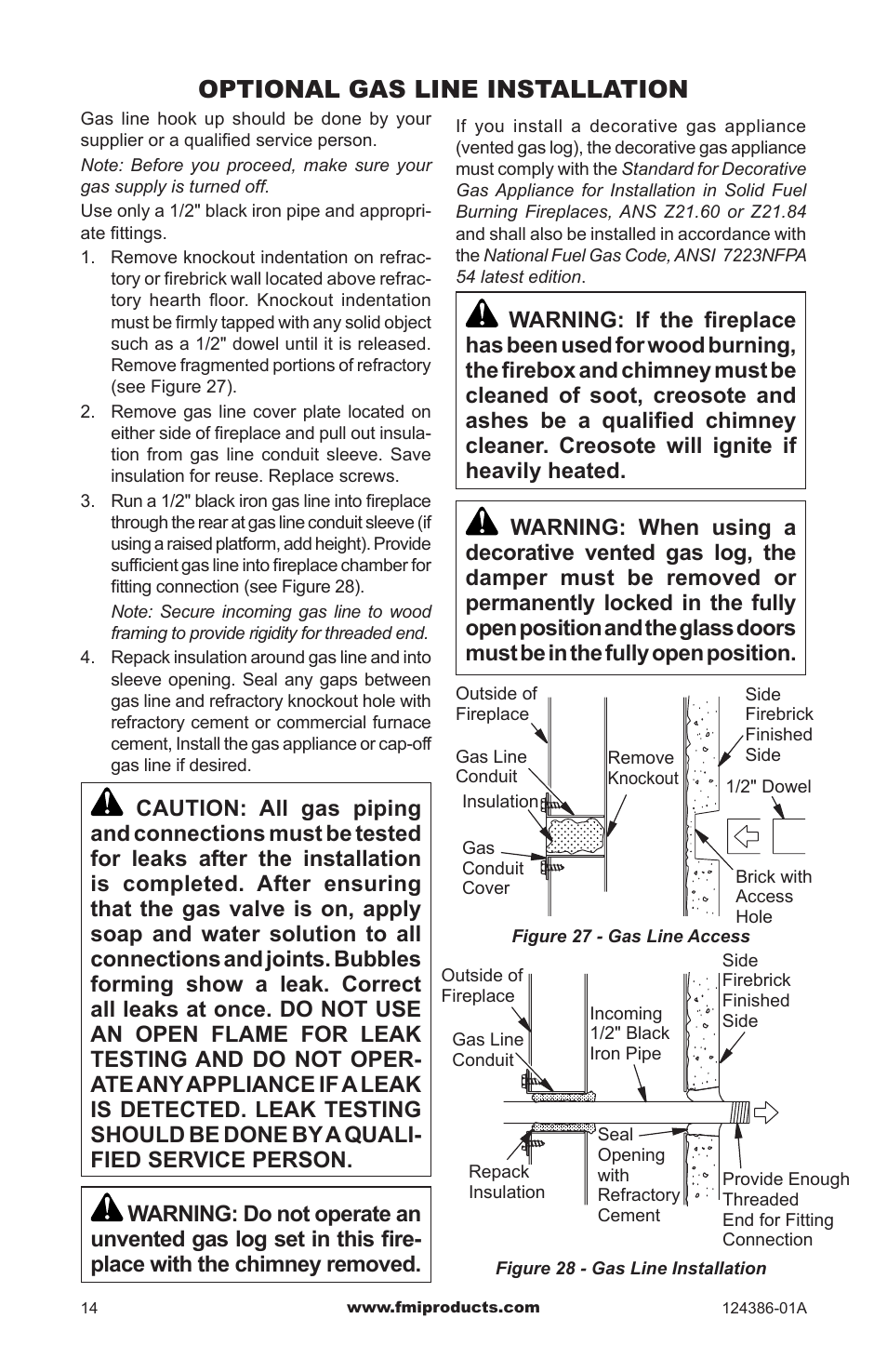 Optional gas line installation | FMI VF48H(I)(R)A User Manual | Page 14 / 20