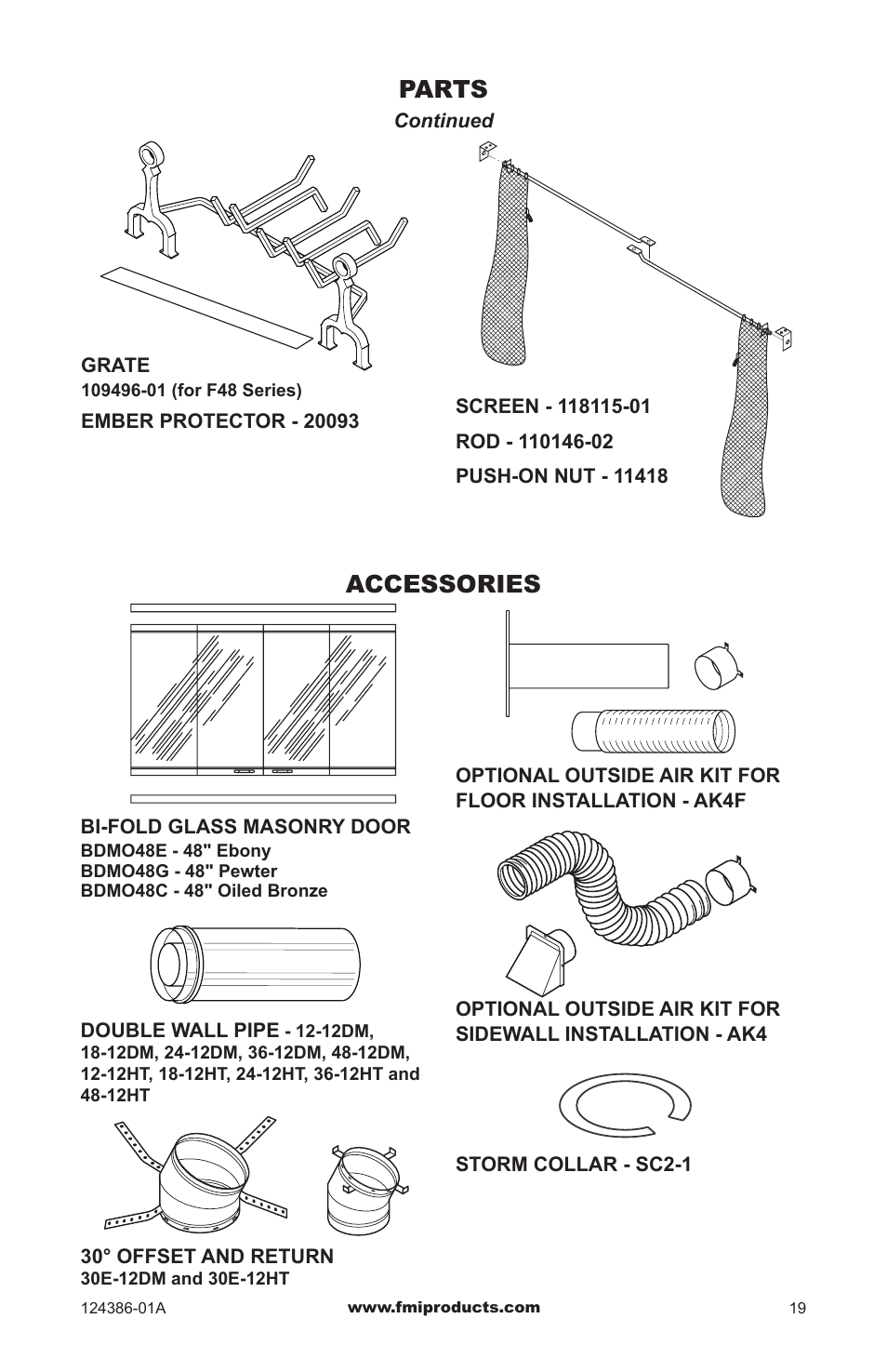 Accessories, Parts | FMI VF48H(I)(R)A User Manual | Page 19 / 20