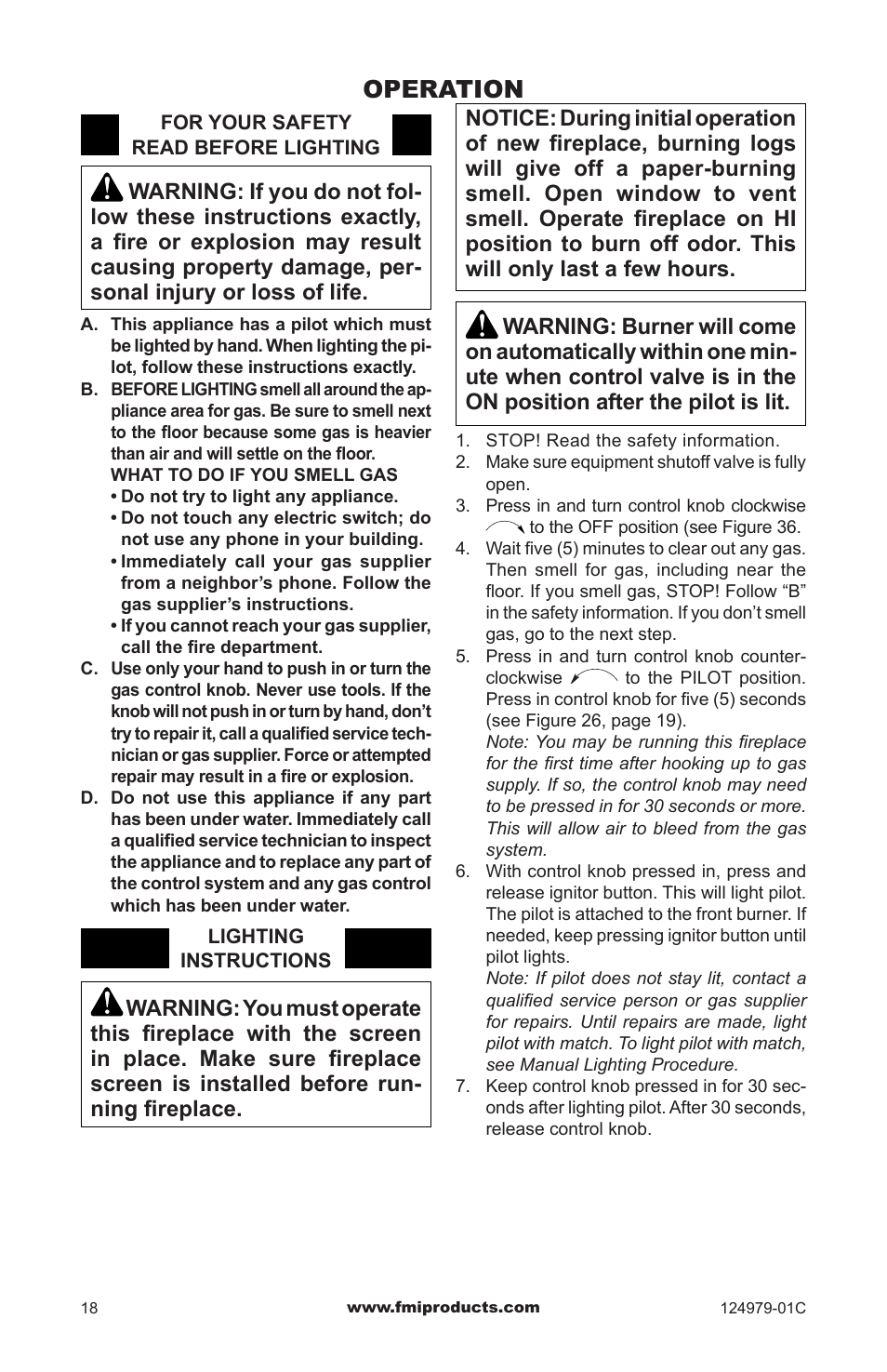 Operation | FMI COMFORT FLAME CDCFPRB User Manual | Page 18 / 32