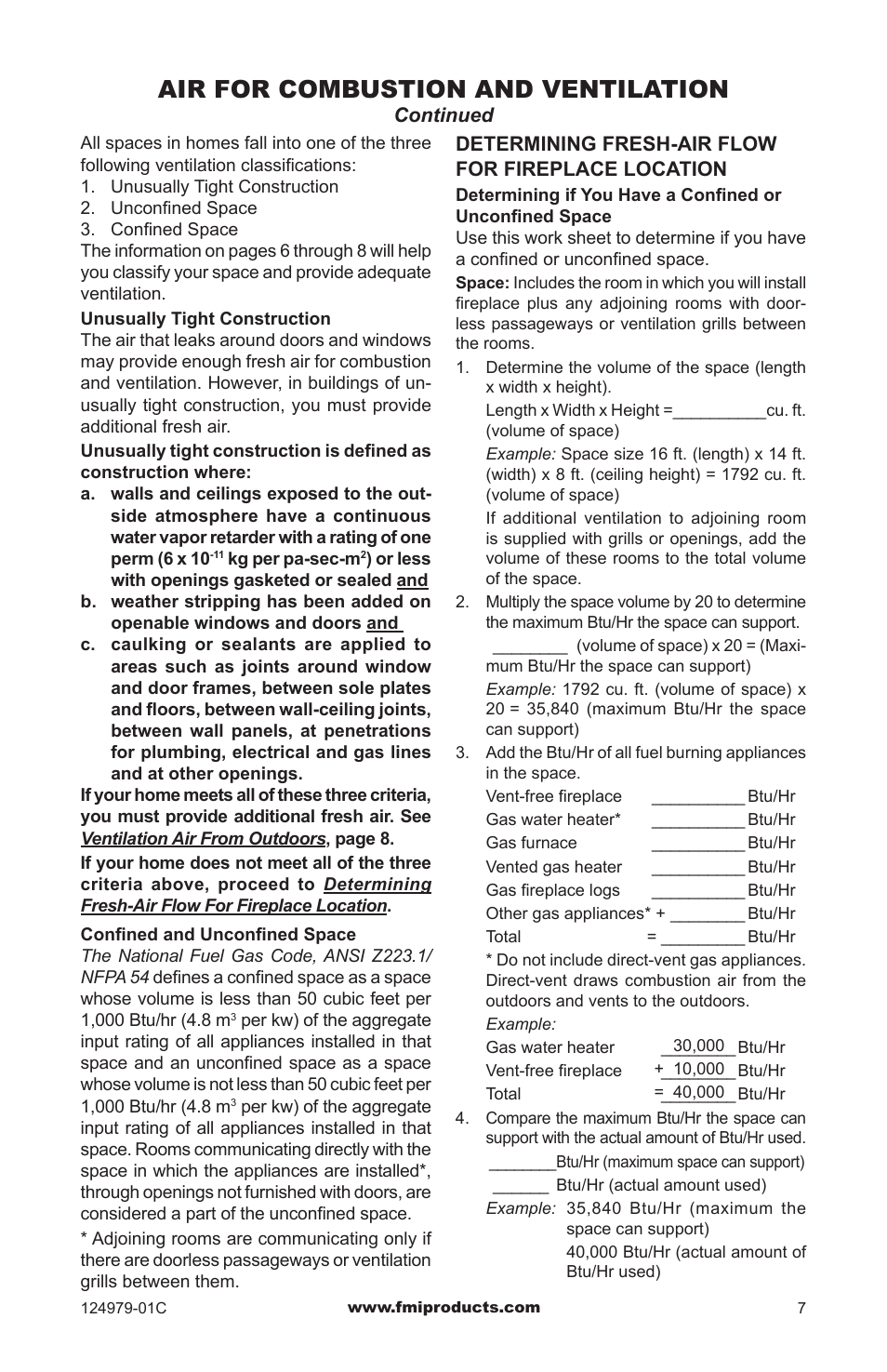 Air for combustion and ventilation | FMI COMFORT FLAME CDCFPRB User Manual | Page 7 / 32