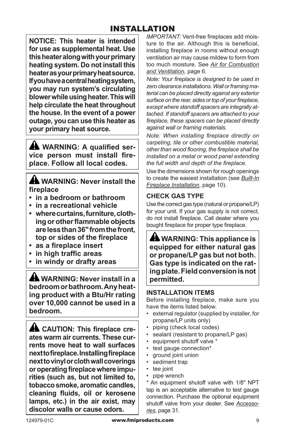 Installation | FMI COMFORT FLAME CDCFPRB User Manual | Page 9 / 32