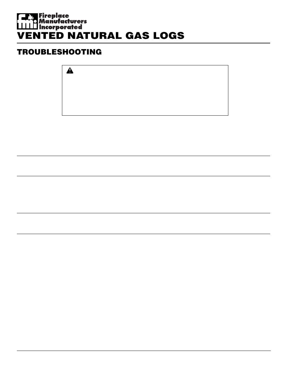 Vented natural gas logs, Troubleshooting, Continued | FMI FVTR24 User Manual | Page 16 / 24