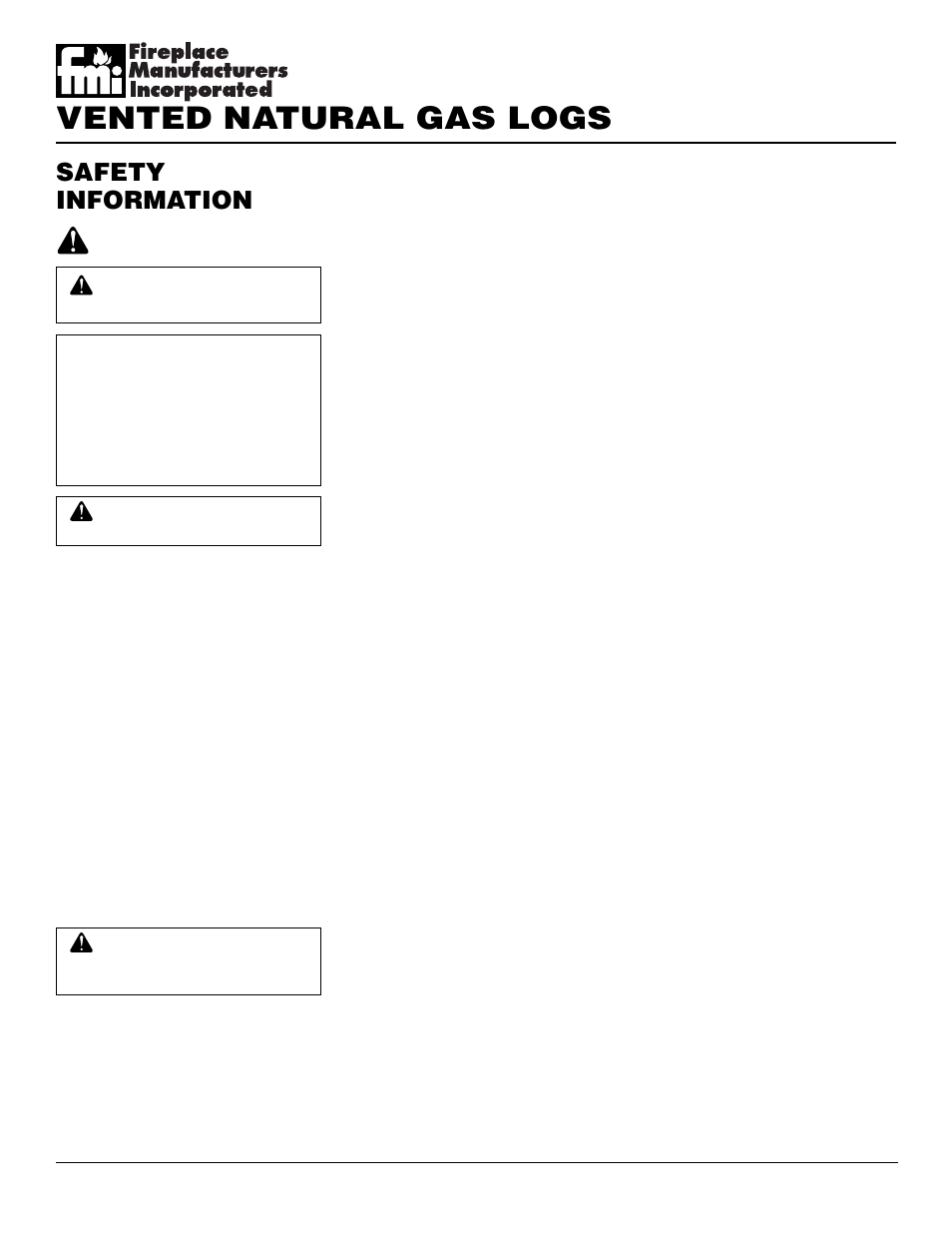Vented natural gas logs, Safety information | FMI FVTR24 User Manual | Page 2 / 24