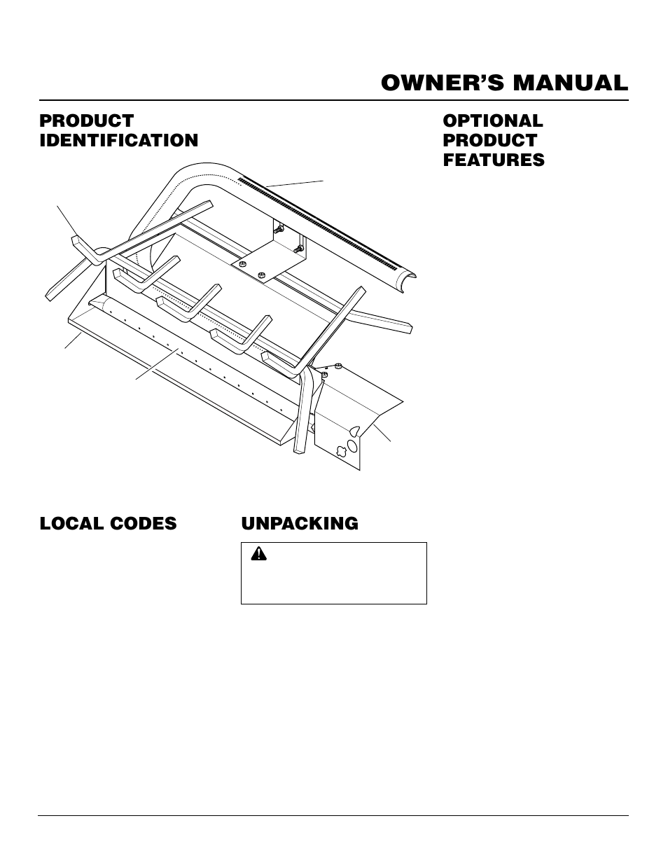 Owner’s manual, Product identification, Optional product features | Unpacking, Local codes | FMI FVTR24 User Manual | Page 3 / 24