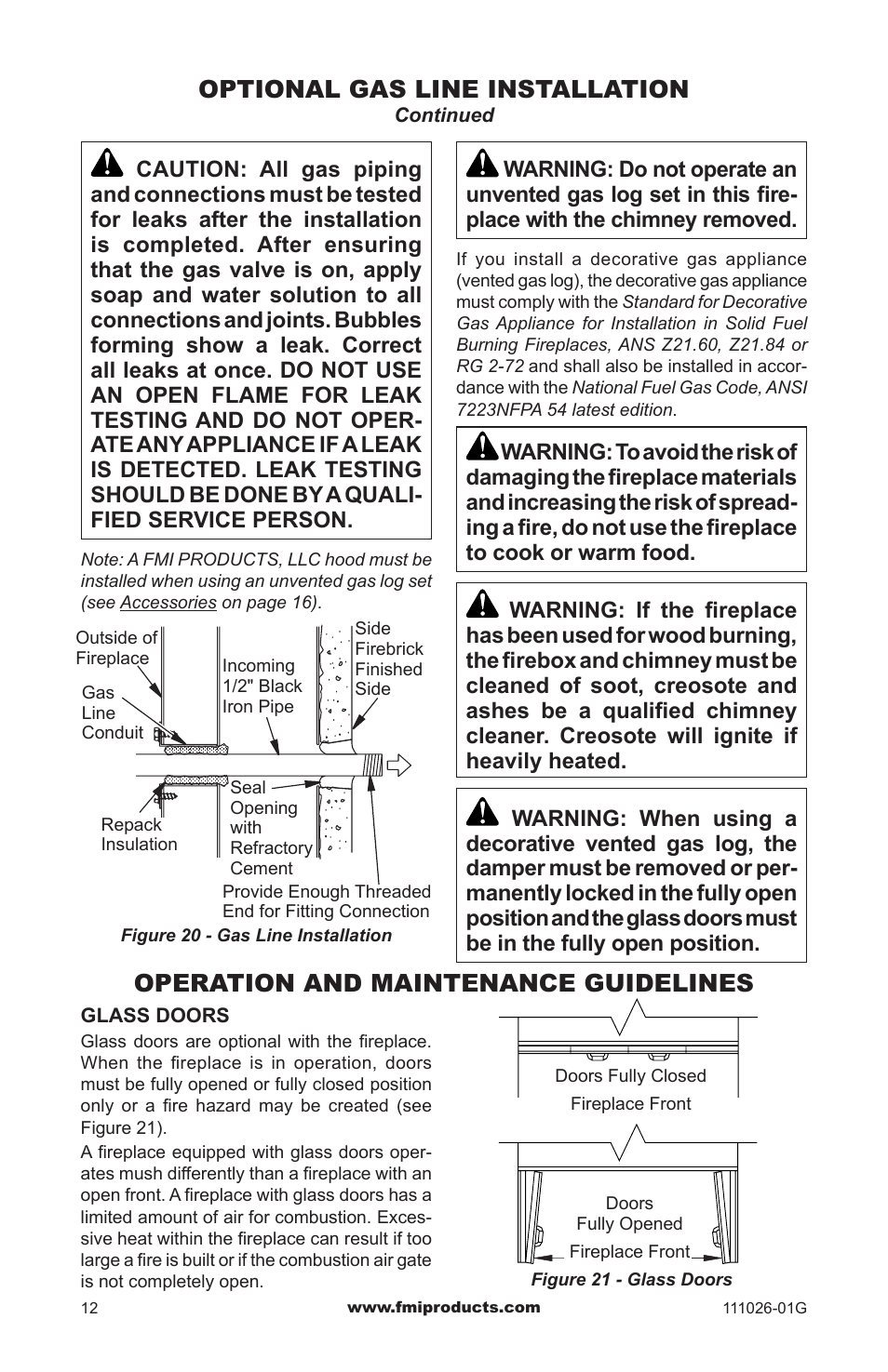 Optional gas line installation, Operation and maintenance guidelines | FMI (V)S36 User Manual | Page 12 / 20