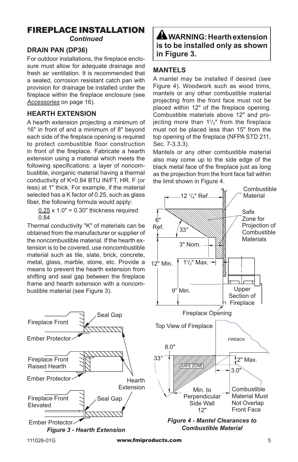 Fireplace installation | FMI (V)S36 User Manual | Page 5 / 20