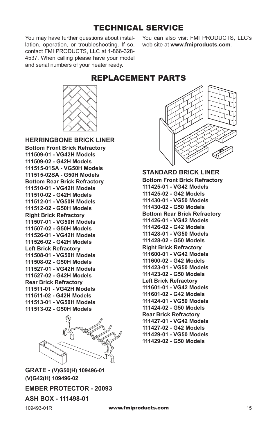 Technical service replacement parts | FMI (V)G42H/50H User Manual | Page 15 / 16