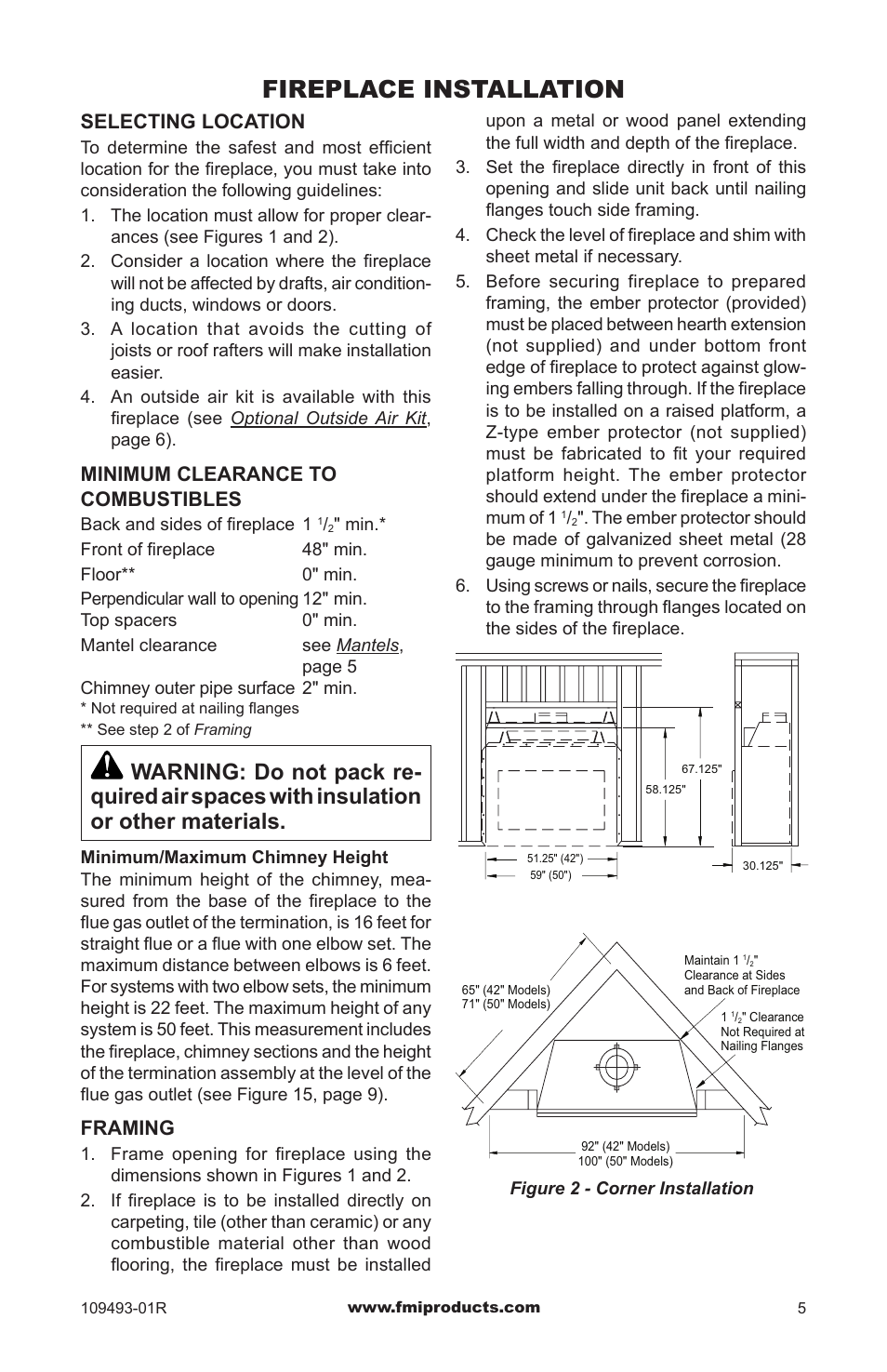 Fireplace installation | FMI (V)G42H/50H User Manual | Page 5 / 16