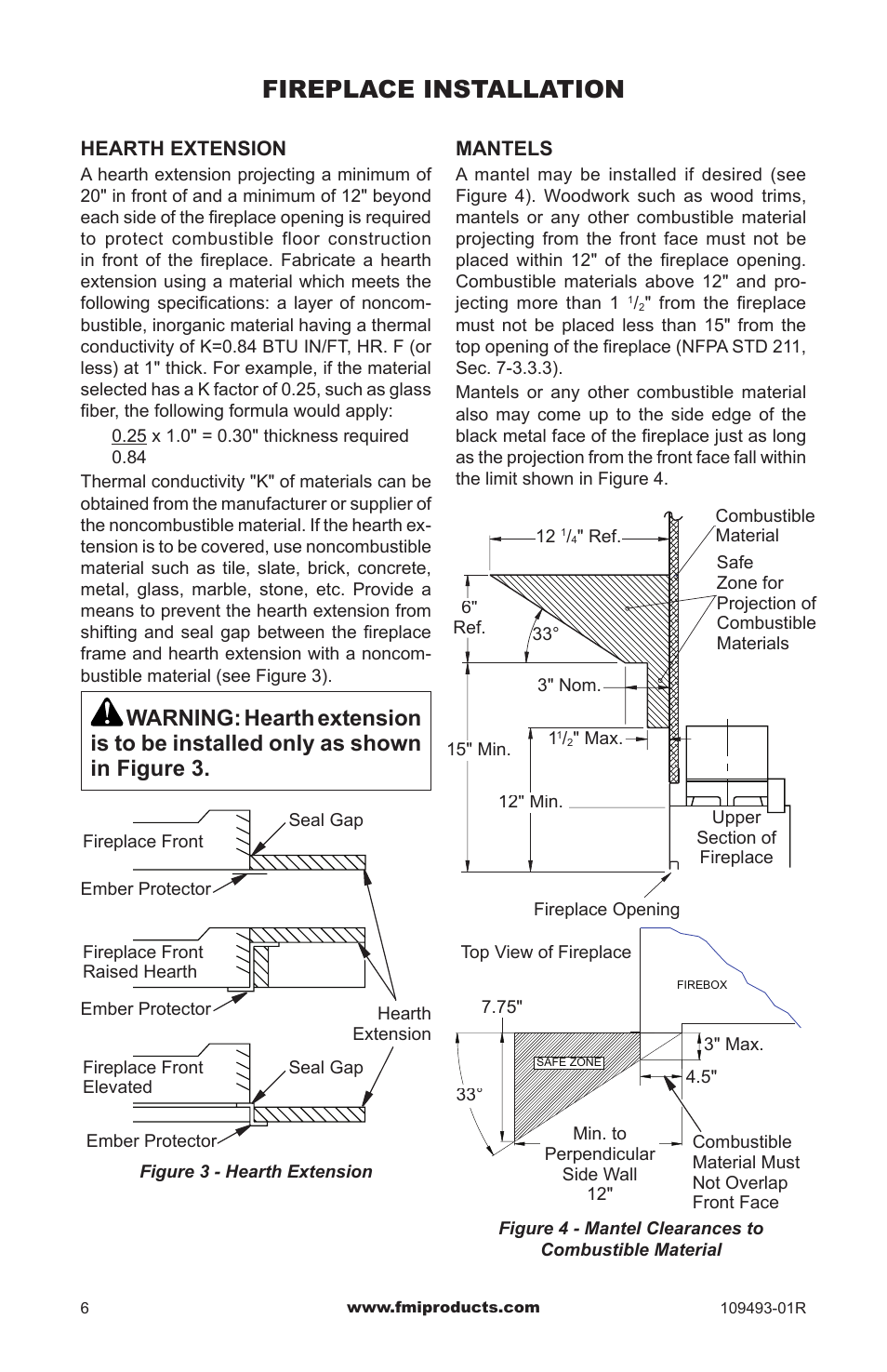 Fireplace installation | FMI (V)G42H/50H User Manual | Page 6 / 16