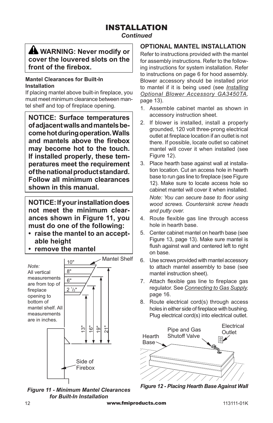 Installation | FMI VANTAGE HEARTH VMH26TNC User Manual | Page 12 / 32