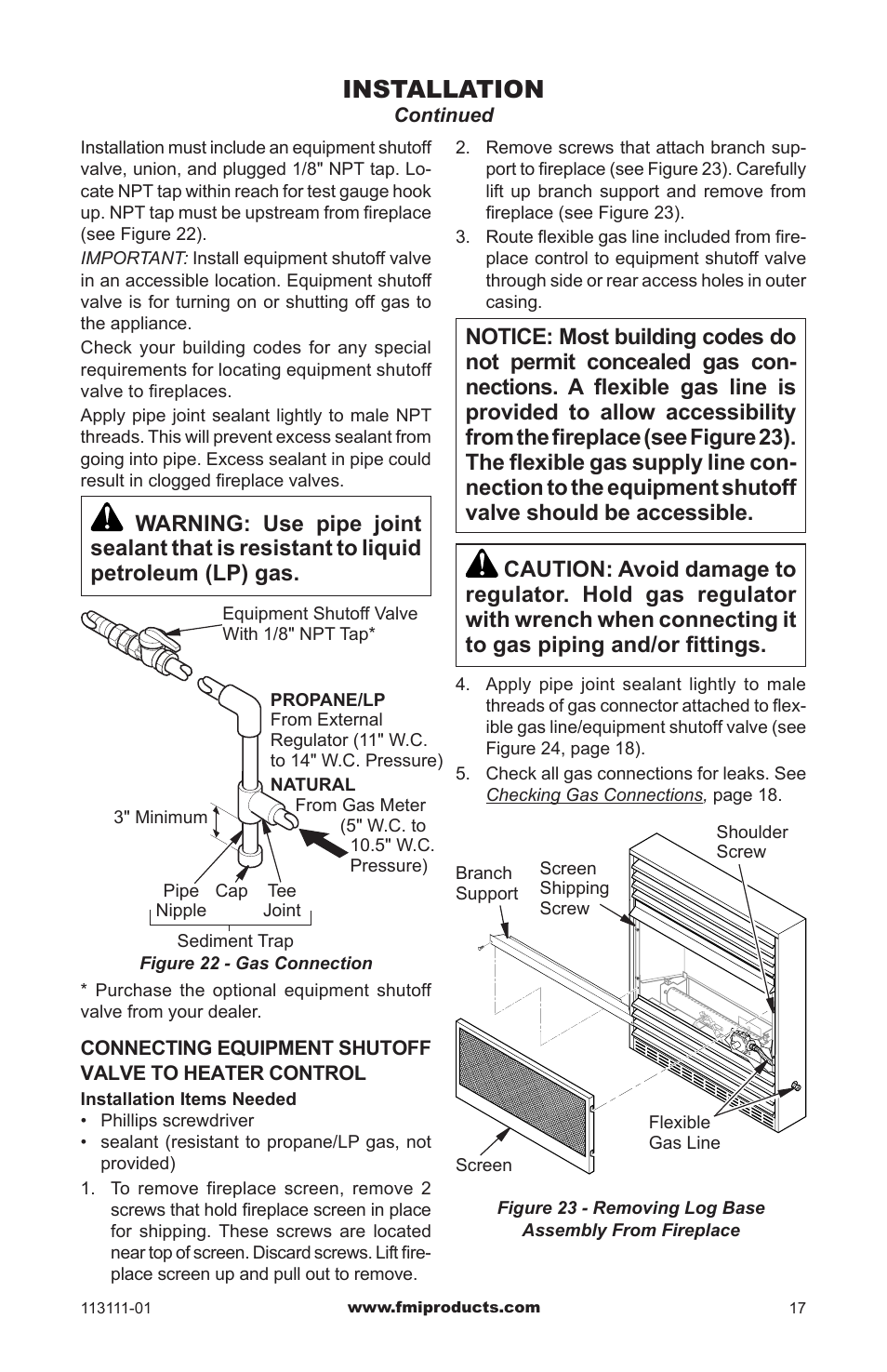 Installation | FMI VANTAGE HEARTH VMH26TNC User Manual | Page 17 / 32