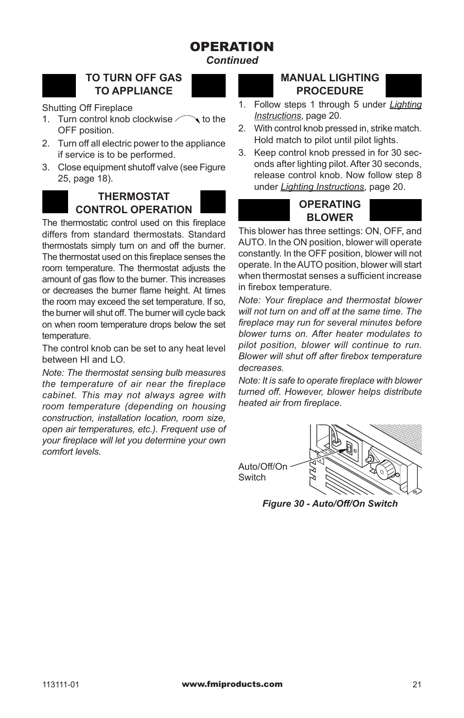 Operation | FMI VANTAGE HEARTH VMH26TNC User Manual | Page 21 / 32