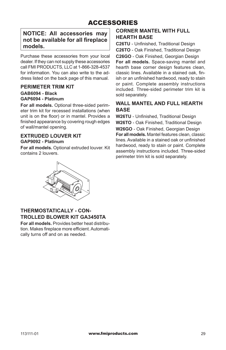 Accessories | FMI VANTAGE HEARTH VMH26TNC User Manual | Page 29 / 32