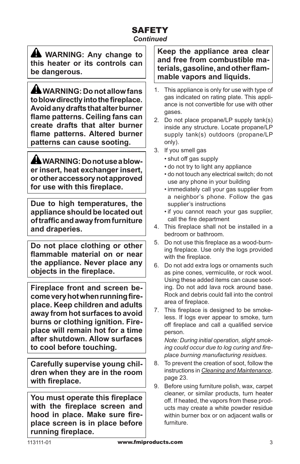 Safety | FMI VANTAGE HEARTH VMH26TNC User Manual | Page 3 / 32