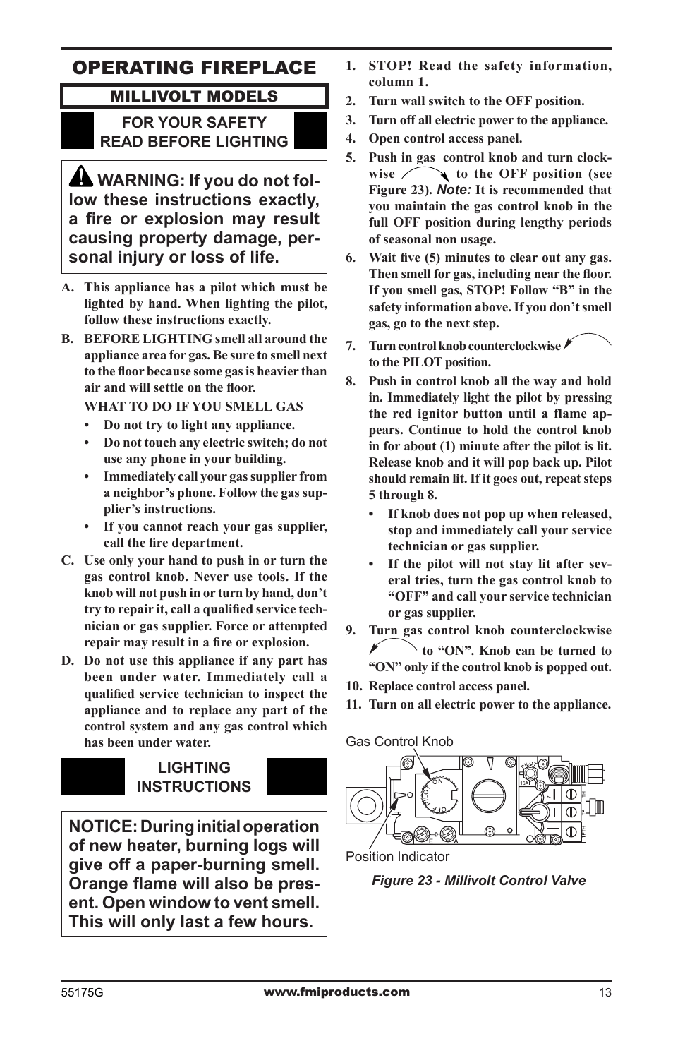 Operating fireplace | FMI (V)GL36PNE User Manual | Page 13 / 20