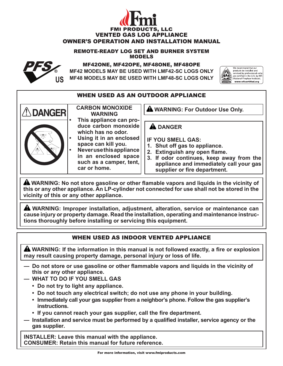 FMI MF42ONE User Manual | 28 pages