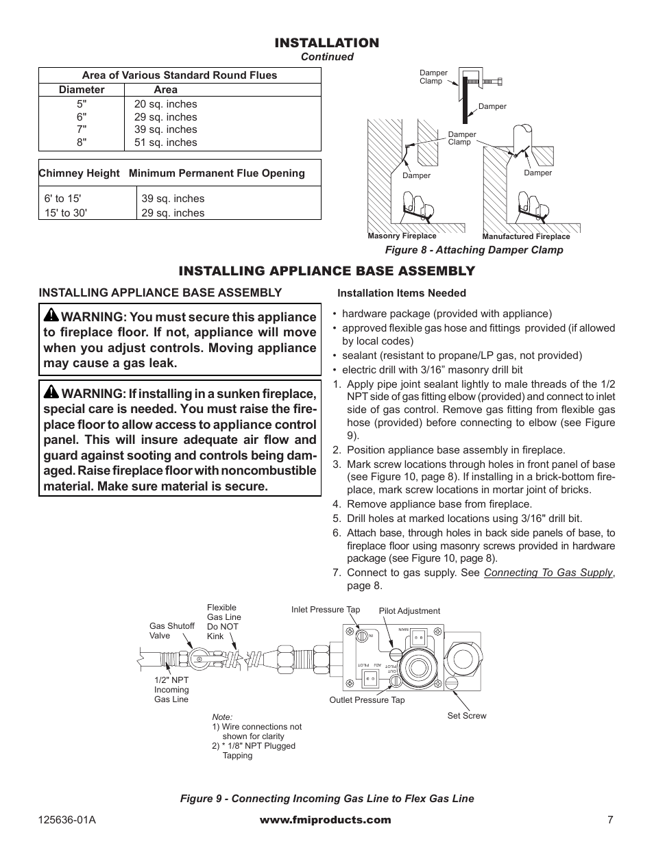 Installation, Installing appliance base assembly | FMI MF42ONE User Manual | Page 7 / 28