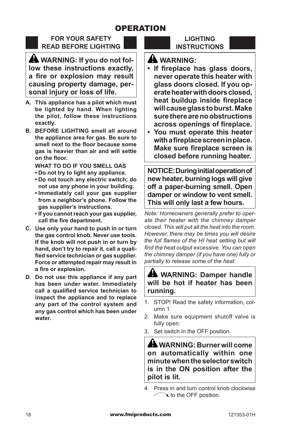 Operation | FMI FLAME-MAX FVFM27NR User Manual | Page 18 / 36