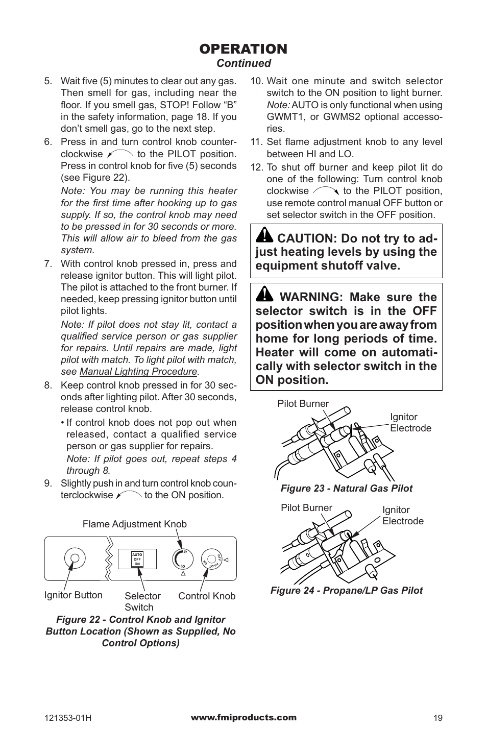 Operation, Continued | FMI FLAME-MAX FVFM27NR User Manual | Page 19 / 36