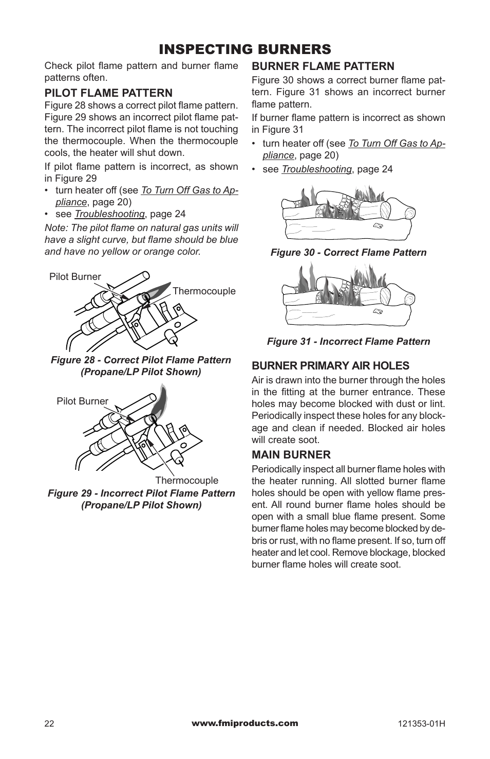 Inspecting burners | FMI FLAME-MAX FVFM27NR User Manual | Page 22 / 36