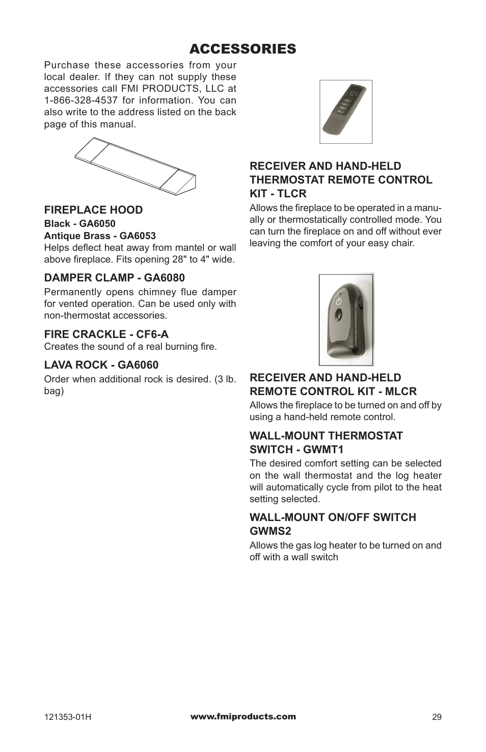 Accessories | FMI FLAME-MAX FVFM27NR User Manual | Page 29 / 36
