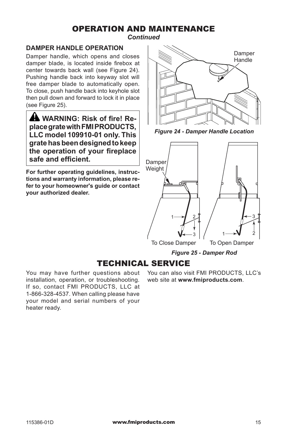 Technical service, Operation and maintenance | FMI COMFORT FLAME B42LI-M User Manual | Page 15 / 20