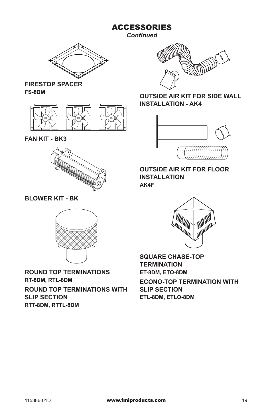 Accessories | FMI COMFORT FLAME B42LI-M User Manual | Page 19 / 20