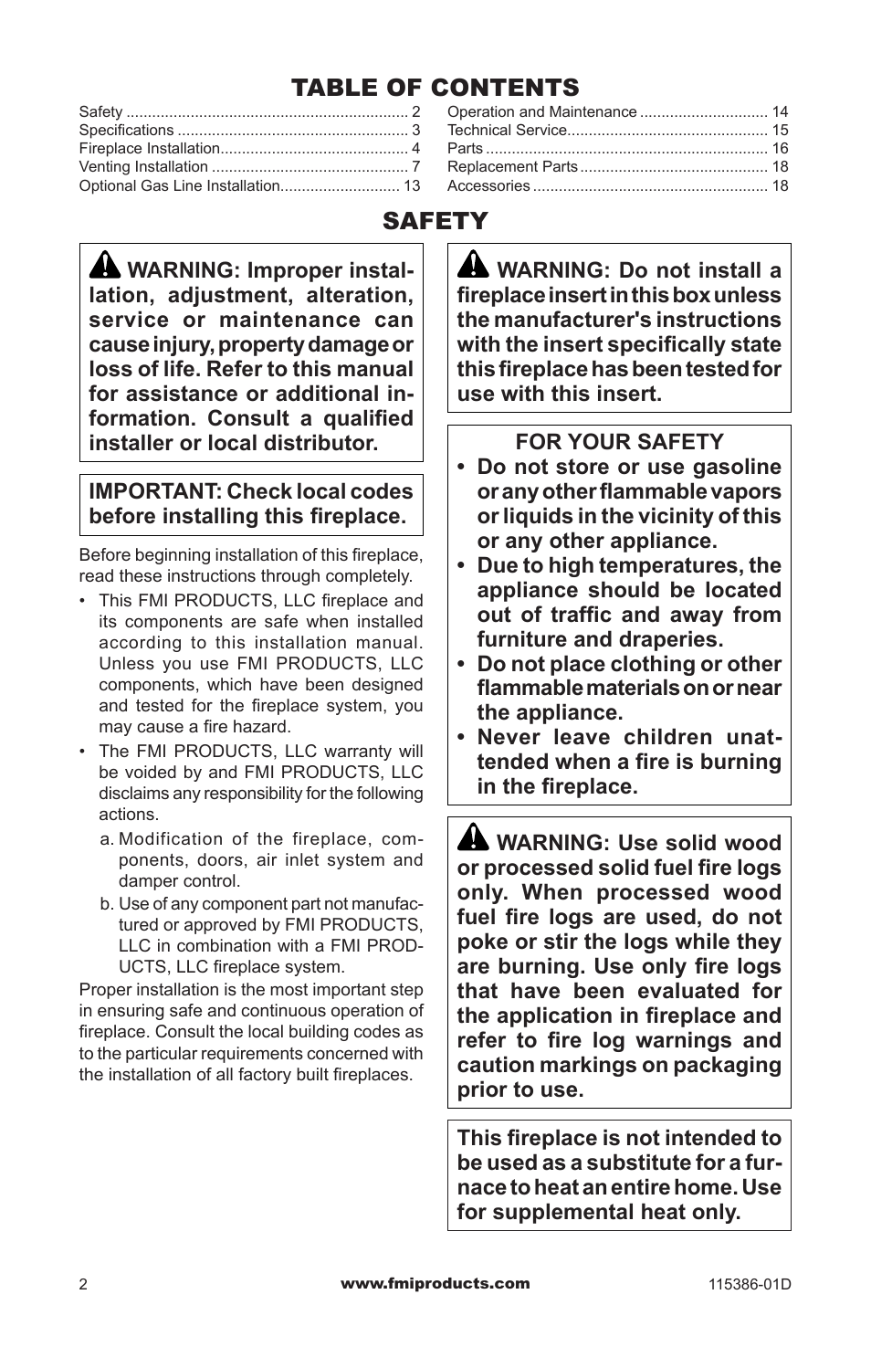 Safety | FMI COMFORT FLAME B42LI-M User Manual | Page 2 / 20