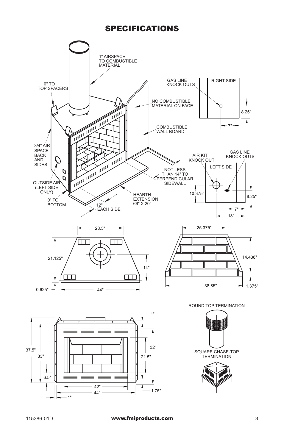 Specifications | FMI COMFORT FLAME B42LI-M User Manual | Page 3 / 20