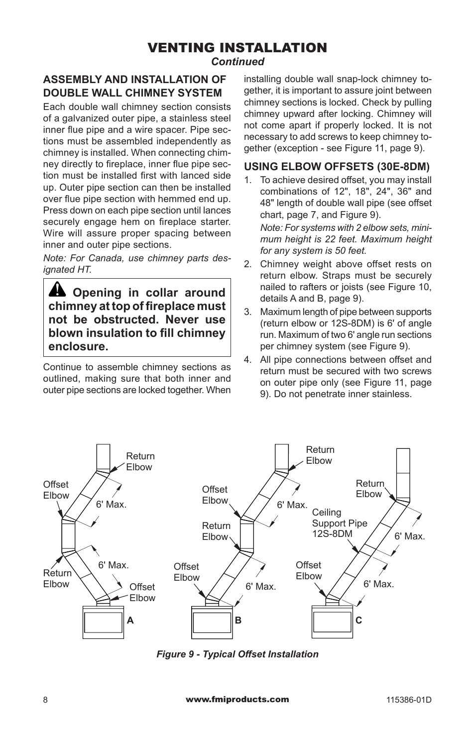 Venting installation | FMI COMFORT FLAME B42LI-M User Manual | Page 8 / 20