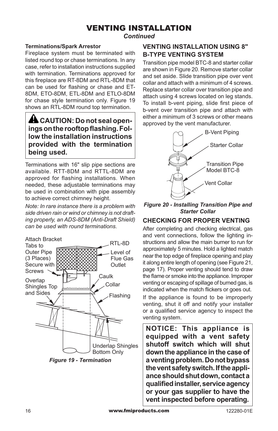 Venting installation | FMI BVC-50Y User Manual | Page 16 / 44