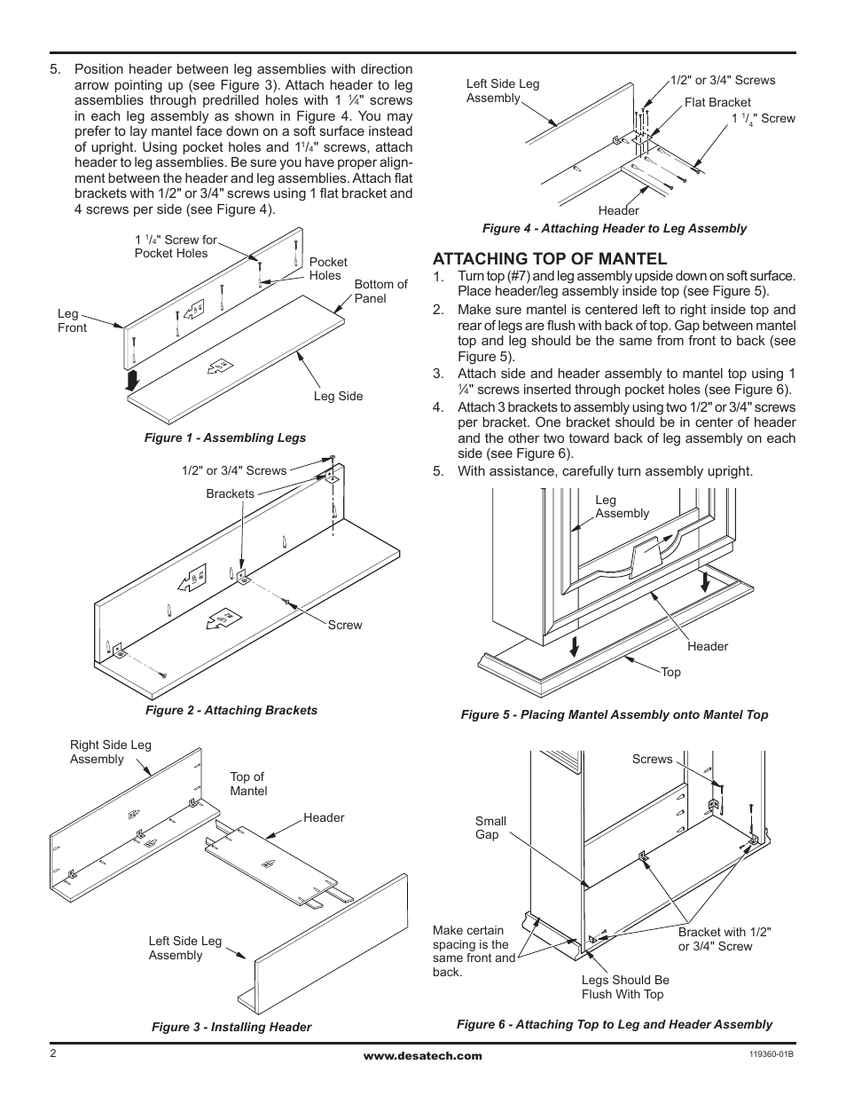 Attaching top of mantel | FMI Wall Mantel and Base with Trim W32DS User Manual | Page 2 / 4