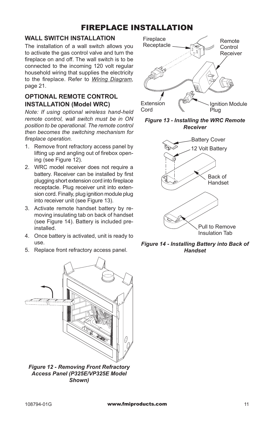 Fireplace installation | FMI PFS P324E User Manual | Page 11 / 32