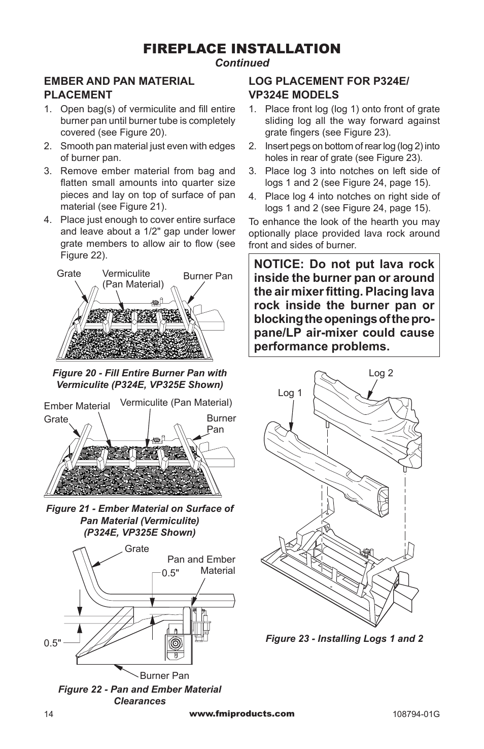 Fireplace installation | FMI PFS P324E User Manual | Page 14 / 32