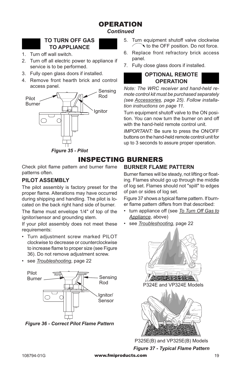 Operation, Inspecting burners | FMI PFS P324E User Manual | Page 19 / 32