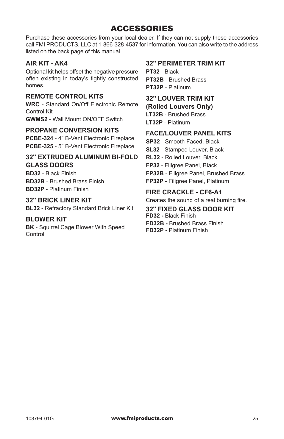 Accessories | FMI PFS P324E User Manual | Page 25 / 32