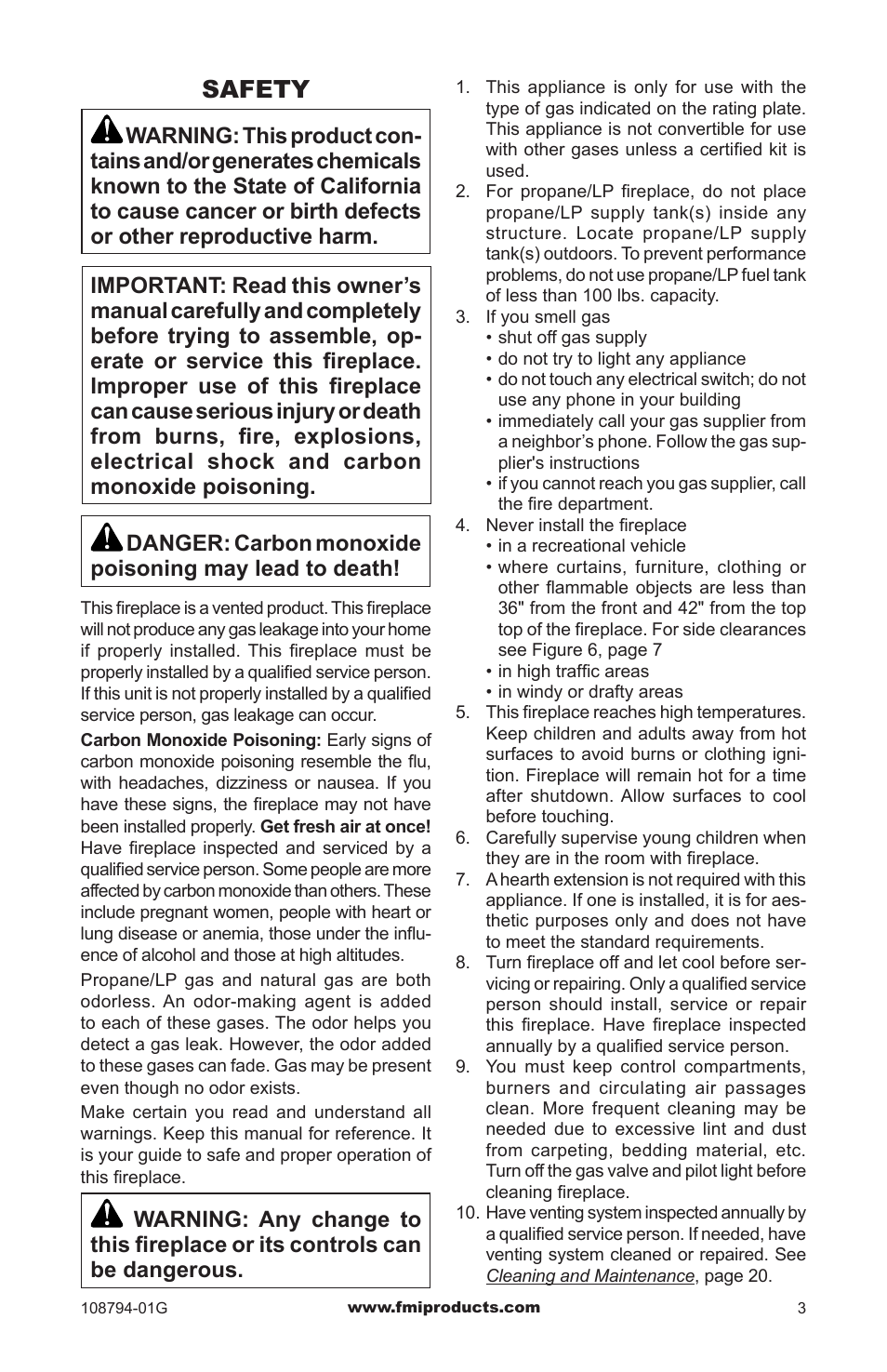 Safety | FMI PFS P324E User Manual | Page 3 / 32