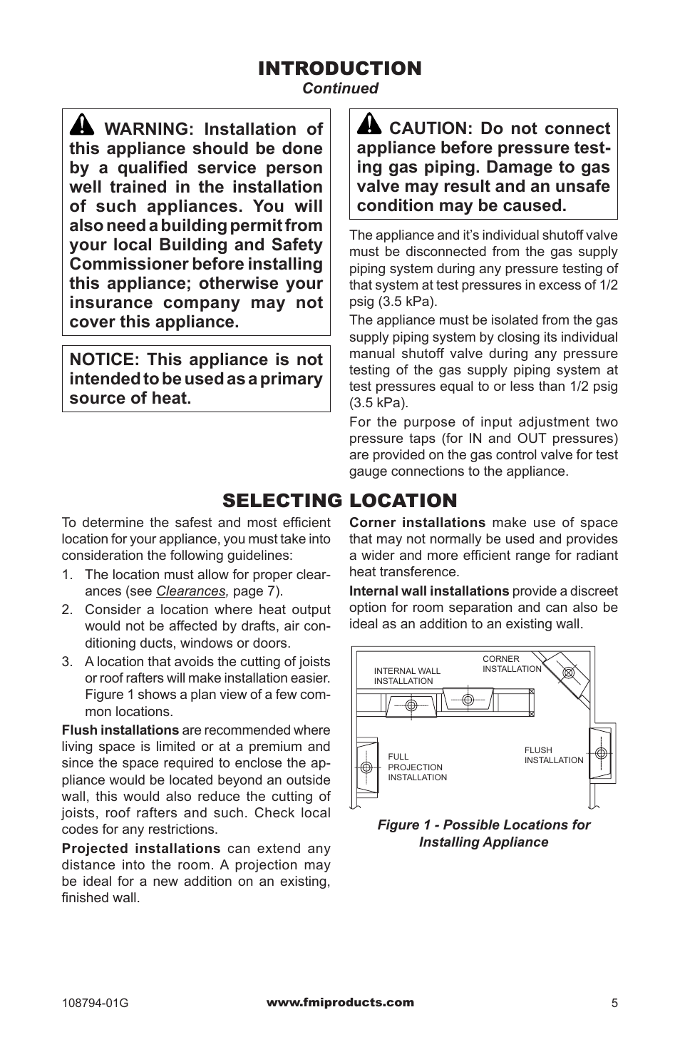 Introduction, Selecting location | FMI PFS P324E User Manual | Page 5 / 32