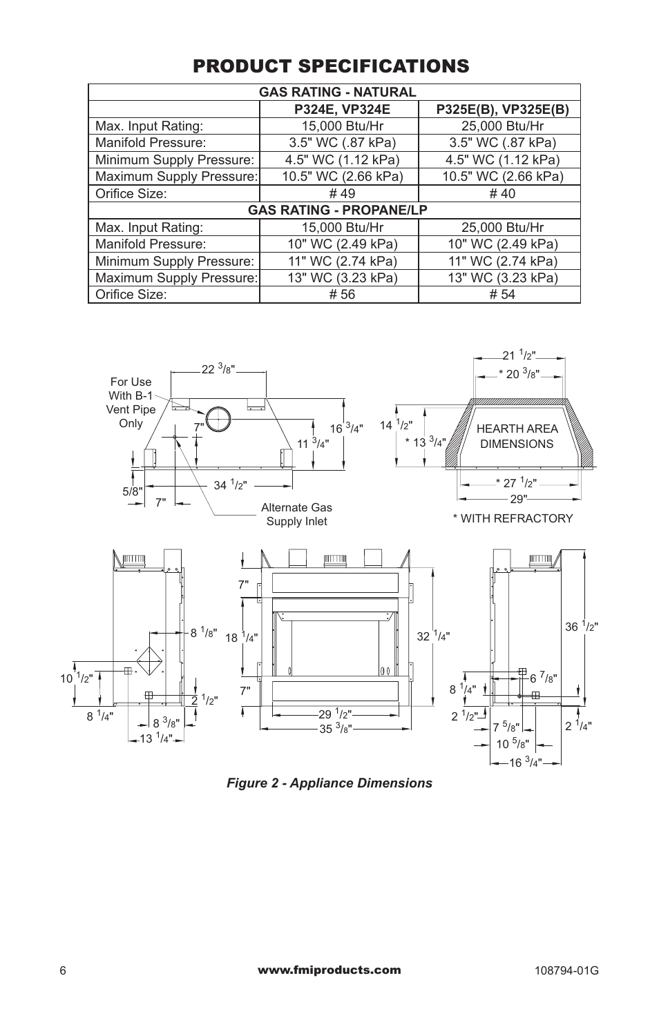 Product specifications, Figure 2 - appliance dimensions | FMI PFS P324E User Manual | Page 6 / 32