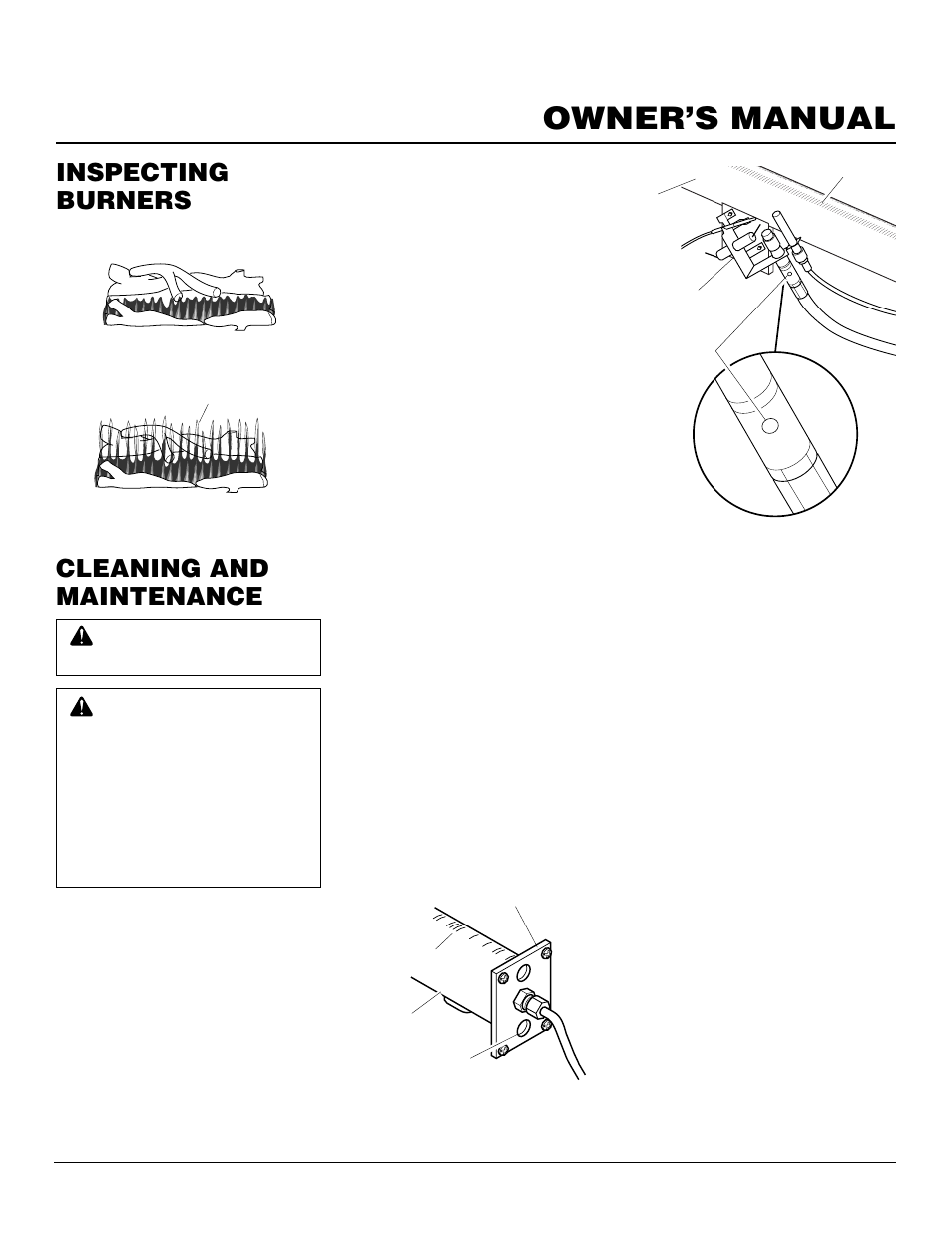 Owner’s manual, Cleaning and maintenance, Inspecting burners | Continued | FMI VFP24R User Manual | Page 17 / 26